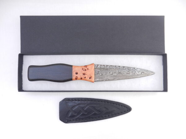 DSCN3362 Damascus Steel Sgian Dubh in African Blackwood and Burr Wych Elm Sapwood