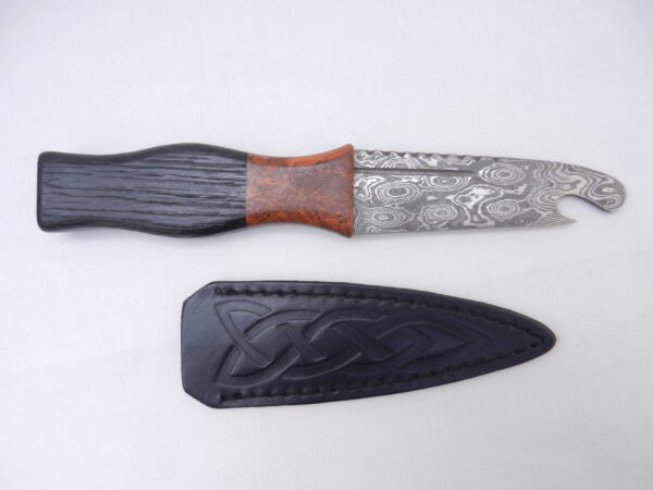 DSCN3389 Special Listing for Paul Stoneman - Bog Oak and Desert Ironwood Burr Damascus Steel Sgian Brew