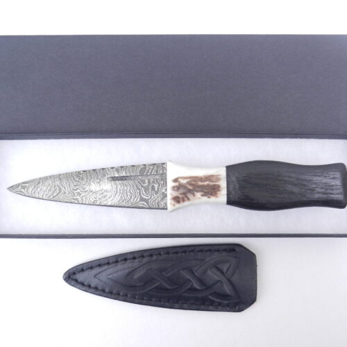Special listing for Laura - Scottish Bog Oak and Natural Antler Damascus Sgian Dubh - sharpened