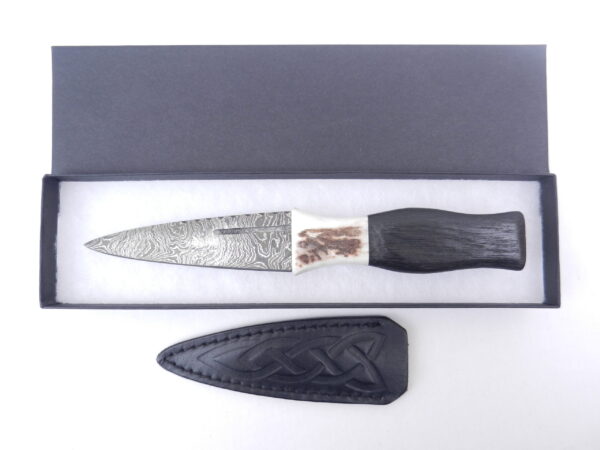 DSCN3402 Special listing for Laura - Scottish Bog Oak and Natural Antler Damascus Sgian Dubh - sharpened