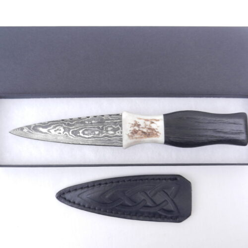 DSCN3409 Scottish Bog Oak and Natural Antler Damascus Sgian Dubh