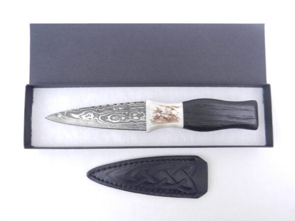 Scottish Bog Oak and Natural Antler Damascus Sgian Dubh