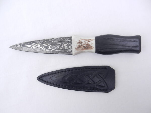 Scottish Bog Oak and Natural Antler Damascus Sgian Dubh
