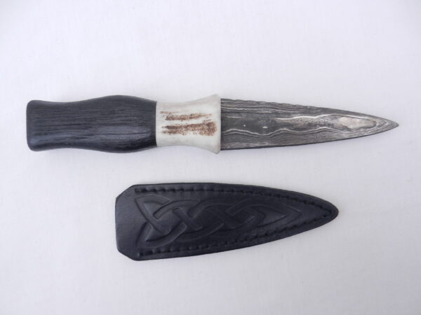 Scottish Bog Oak and Natural Antler Damascus Sgian Dubh