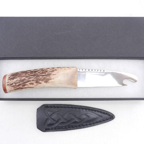 Scottish Red Deer Antler and Burr Wych Elm Sgian Brew, Scottish gift, bottle opener