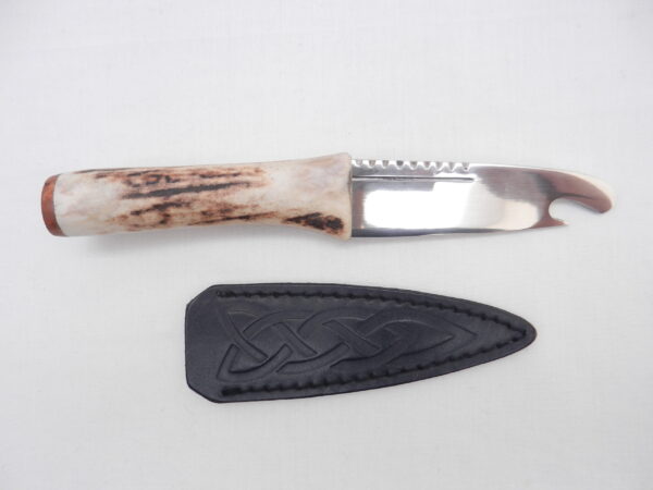 Scottish Red Deer Antler and Burr Wych Elm Sgian Brew, Scottish gift, bottle opener