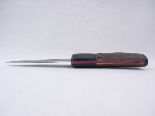 DSCN3512 Natural Blackthorn Damascus Sgian Dubh with Bog Oak and Brazilian Purpleheart centre