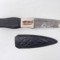 Scottish Bog Oak and Natural Antler Damascus Steel Sgian Brew, Bottle opener, Scottish gift, Scottish, wedding gift, groom gift, mens gift