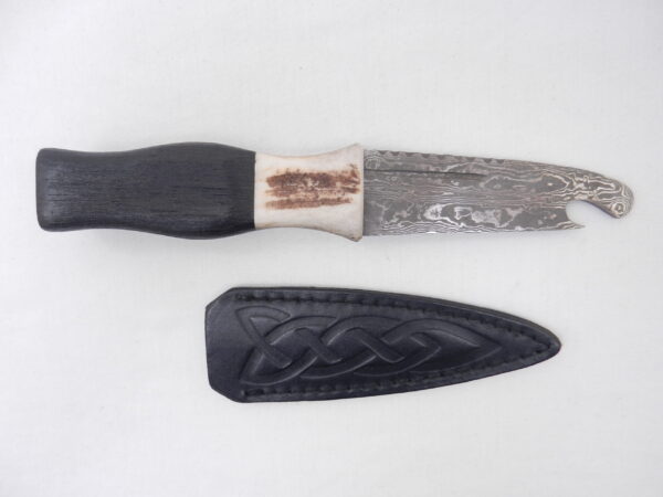 Scottish Bog Oak and Natural Antler Damascus Steel Sgian Brew, Bottle opener, Scottish gift, Scottish, wedding gift, groom gift, mens gift