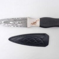 Scottish Bog Oak and Natural Antler Damascus Steel Sgian Brew, Bottle opener, Scottish gift, Scottish, wedding gift, groom gift, mens gift