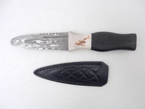 Scottish Bog Oak and Natural Antler Damascus Steel Sgian Brew, Bottle opener, Scottish gift, Scottish, wedding gift, groom gift, mens gift