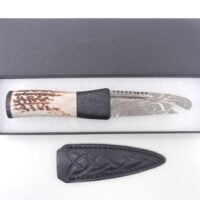 Natural Red Deer Antler and Scottish Bog Oak Damascus Sgian Brew, Scottish gift, antler gift, wedding gift, groom gift