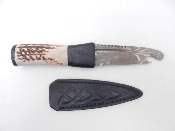 Natural Red Deer Antler and Scottish Bog Oak Damascus Sgian Brew, Scottish gift, antler gift, wedding gift, groom gift