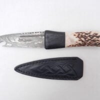 Natural Red Deer Antler and Scottish Bog Oak Damascus Sgian Brew, Scottish gift, antler gift, wedding gift, groom gift