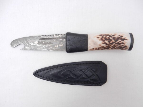 Natural Red Deer Antler and Scottish Bog Oak Damascus Sgian Brew, Scottish gift, antler gift, wedding gift, groom gift