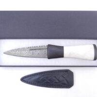 Damascus Steel Sgian Dubh in Red Deer Stag Antler and African Blackwood, Scottish gift, antler gift, wedding gift, groom gift, mens gift