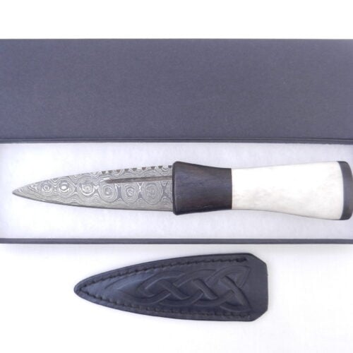 Damascus Steel Sgian Dubh in Red Deer Stag Antler and African Blackwood, Scottish gift, antler gift, wedding gift, groom gift, mens gift