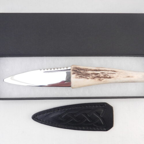 Natural Sgian Dubh in Scottish Red Deer Antler with Wych Elm centre