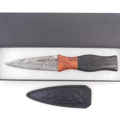 DSCN4095 Bog Oak and Desert Ironwood Burr Damascus Steel Sgian Dubh- sharpened, scottish knife, wedding gift