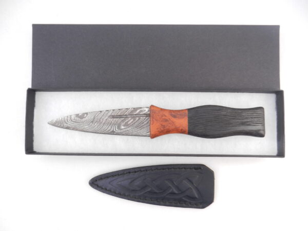 DSCN4095 Bog Oak and Desert Ironwood Burr Damascus Steel Sgian Dubh- sharpened, scottish knife, wedding gift