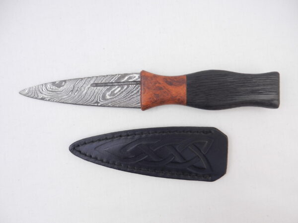 DSCN4096 Bog Oak and Desert Ironwood Burr Damascus Steel Sgian Dubh- sharpened, scottish knife, wedding gift