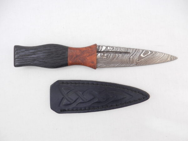 DSCN4097 Bog Oak and Desert Ironwood Burr Damascus Steel Sgian Dubh- sharpened, scottish knife, wedding gift