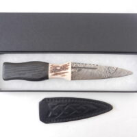 DSCN4202 Scottish Bog Oak and Natural Antler Damascus Sgian Dubh, scottish knife, scottish gift, wedding gift