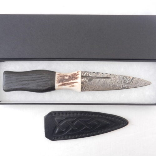 Scottish Bog Oak and Natural Antler Damascus Sgian Dubh, scottish knife, scottish gift, wedding gift