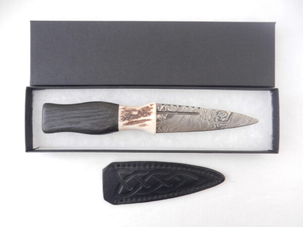 DSCN4202 Scottish Bog Oak and Natural Antler Damascus Sgian Dubh, scottish knife, scottish gift, wedding gift