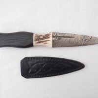 DSCN4203 Scottish Bog Oak and Natural Antler Damascus Sgian Dubh, scottish knife, scottish gift, wedding gift