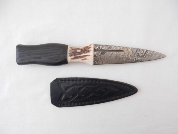 DSCN4203 Scottish Bog Oak and Natural Antler Damascus Sgian Dubh, scottish knife, scottish gift, wedding gift