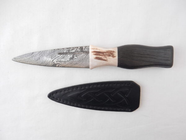 DSCN4204 Scottish Bog Oak and Natural Antler Damascus Sgian Dubh, scottish knife, scottish gift, wedding gift