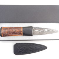 DSCN4088 Natural Blackthorn Damascus Sgian Dubh with Bog Oak and Brazilian Purpleheart centre, Scottish knife, kilt knife