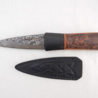 DSCN4090 Natural Blackthorn Damascus Sgian Dubh with Bog Oak and Brazilian Purpleheart centre, Scottish knife, kilt knife