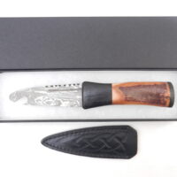 DSCN4188 Natural Blackthorn Damascus Sgian Brew with local Bog Oak and Brazilian Purpleheart centre