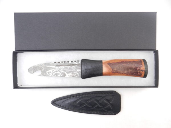 DSCN4188 Natural Blackthorn Damascus Sgian Brew with local Bog Oak and Brazilian Purpleheart centre
