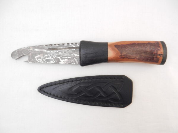 DSCN4189 Natural Blackthorn Damascus Sgian Brew with local Bog Oak and Brazilian Purpleheart centre