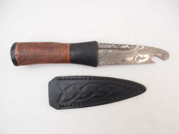 DSCN4190 Natural Blackthorn Damascus Sgian Brew with local Bog Oak and Brazilian Purpleheart centre