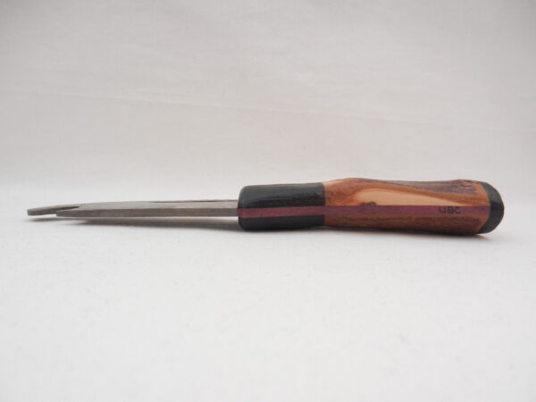 DSCN4191 Natural Blackthorn Damascus Sgian Brew with local Bog Oak and Brazilian Purpleheart centre